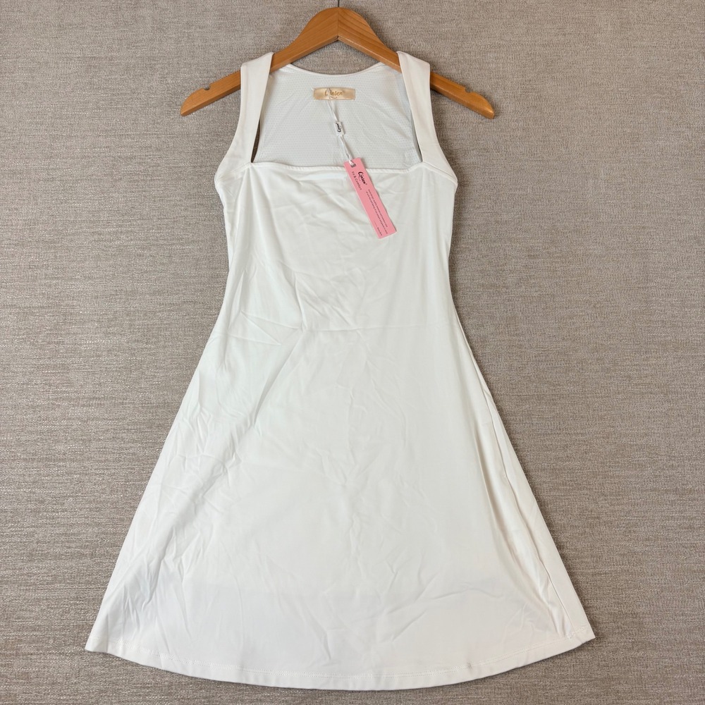 NEW Qinsen Tennis Dress Womens 4 White Square Neck Athletic Mini NWT Athleisure